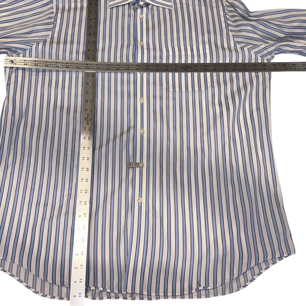Paul Fredrick Mens French Cuff Dress Shirt Cotton Blue & White Striped 17½-36 - Picture 6 of 7